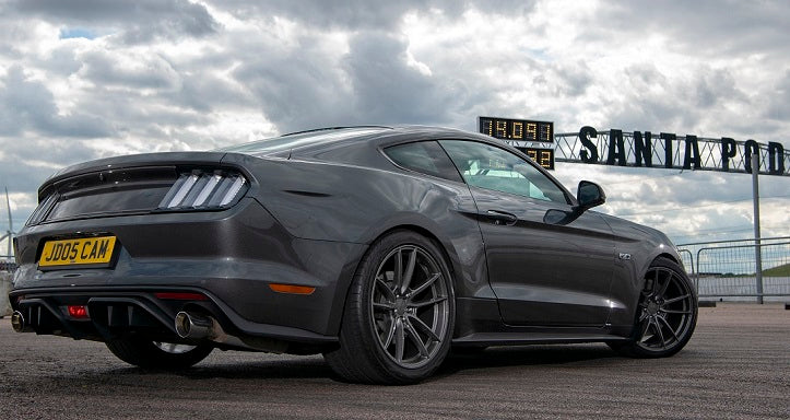 photo courtesy Jason Dodd. Gunmetal Velgen VF5 20" wheels with Steeda Springs and AC Carbon Rear Deck