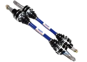 A pair of Ford Racing S550 Mustang half shaft upgrade kits with blue and black coloring and visible branding.