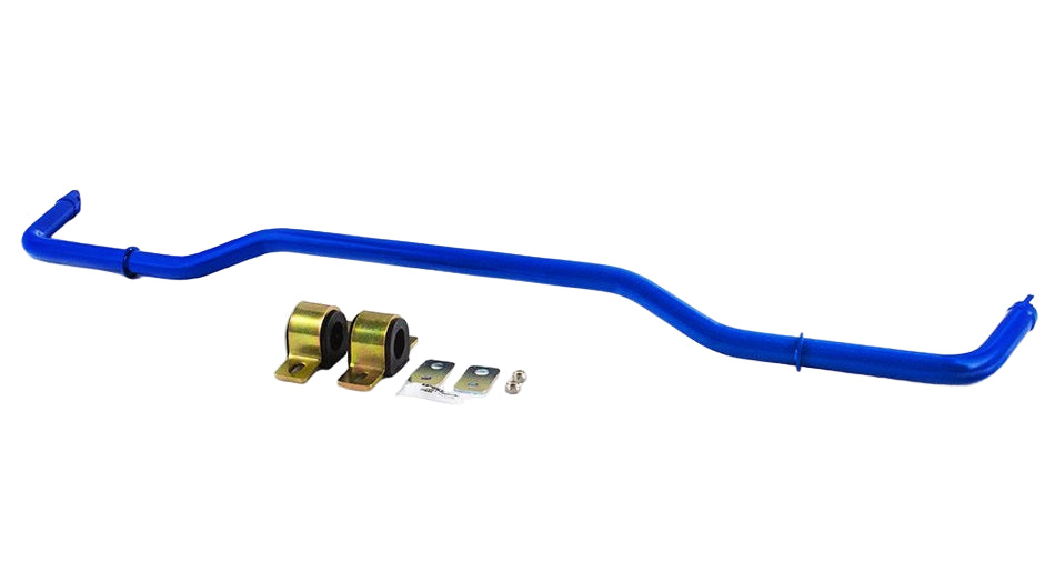 Steeda blue rear anti roll bar for a 2015+Mustang, displayed on a white background.