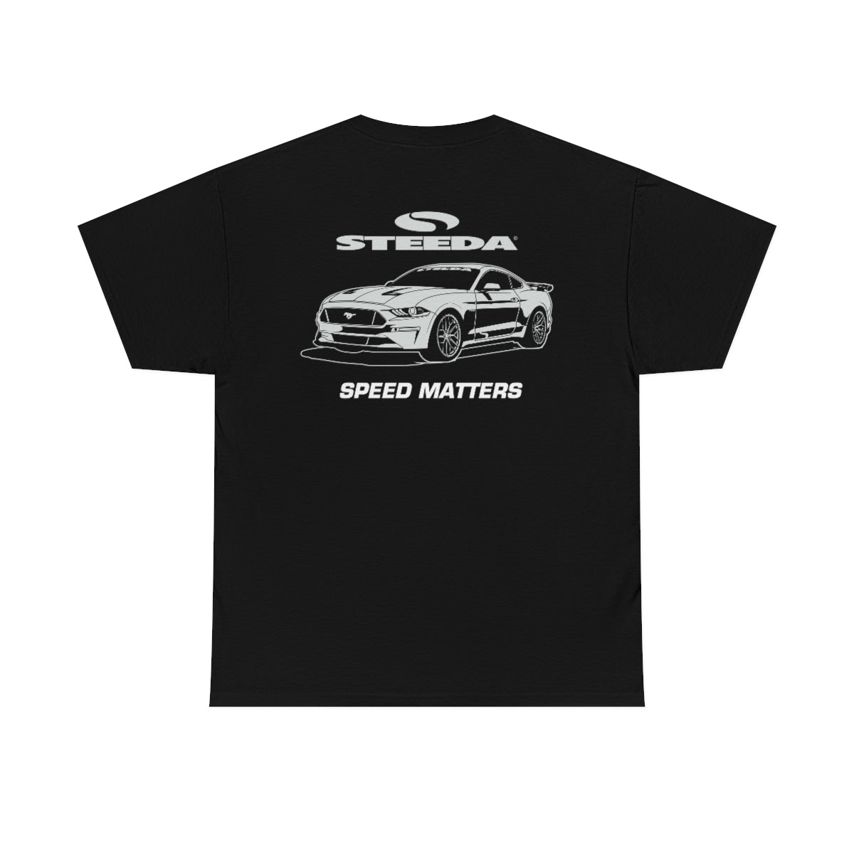 Steeda « Mustang Silhouette » T-shirt unisexe en coton épais noir - Design avant et arrière