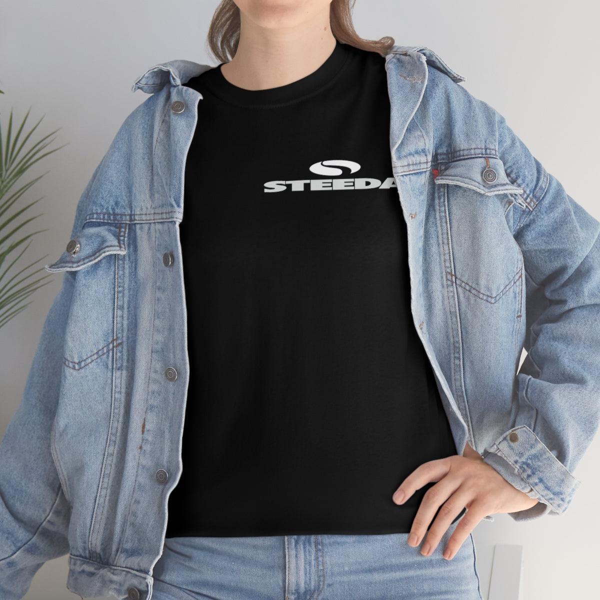 Steeda « Mustang Silhouette » T-shirt unisexe en coton épais noir - Design avant et arrière