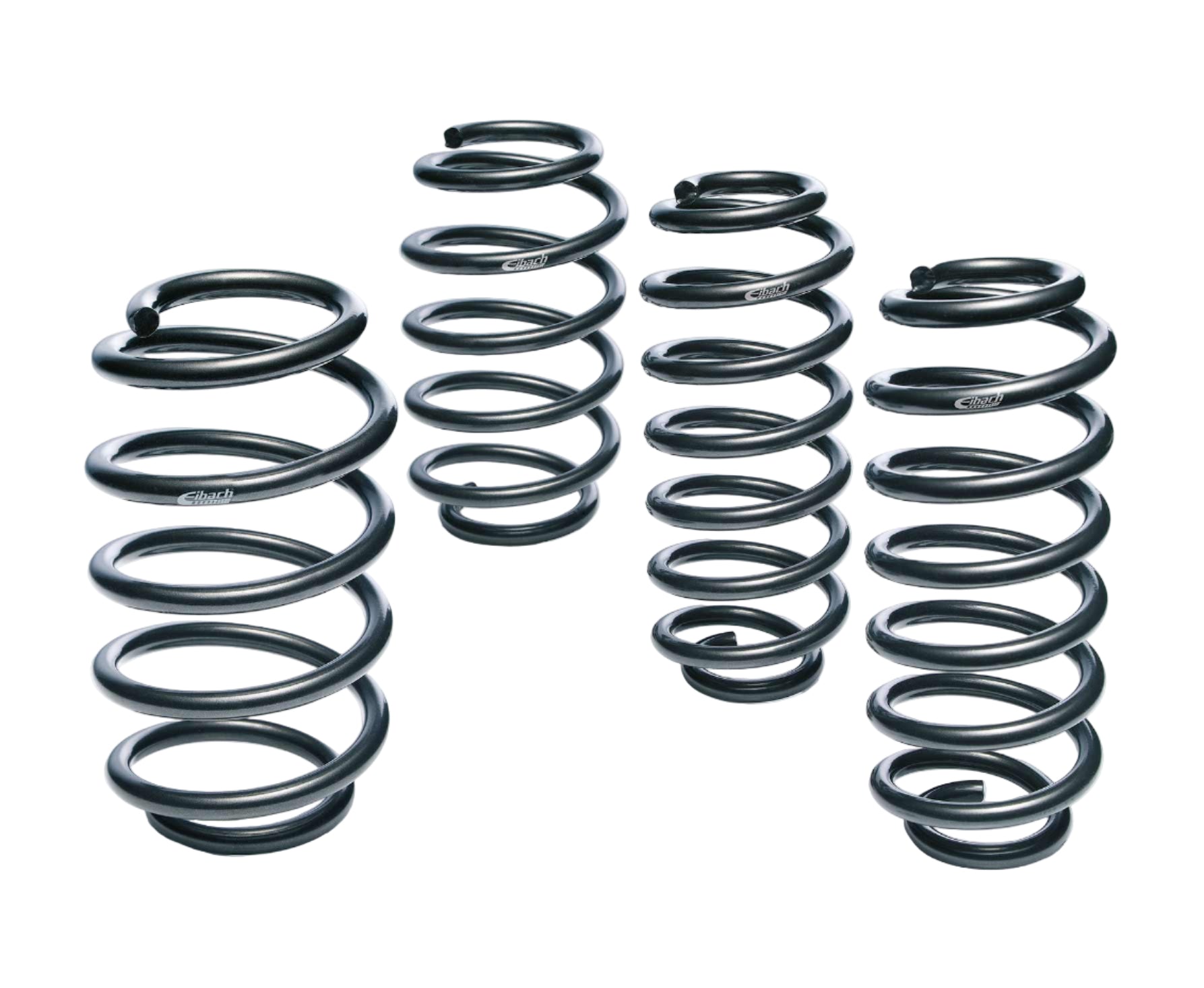 A set of Eibach Pro Kit performance lowering springs for a vehicle suspension system.