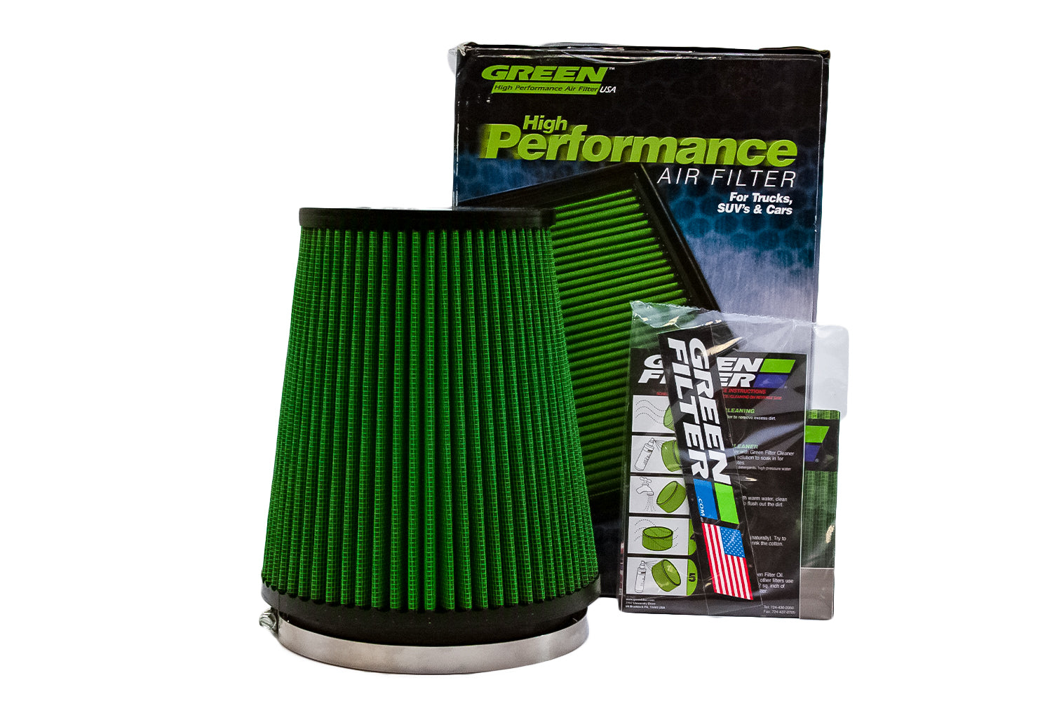 Zelený filtr Vysoce výkonný vzduchový filtr Mustang Bullitt/Mach-1/GT350/GT500 (2015-2022)