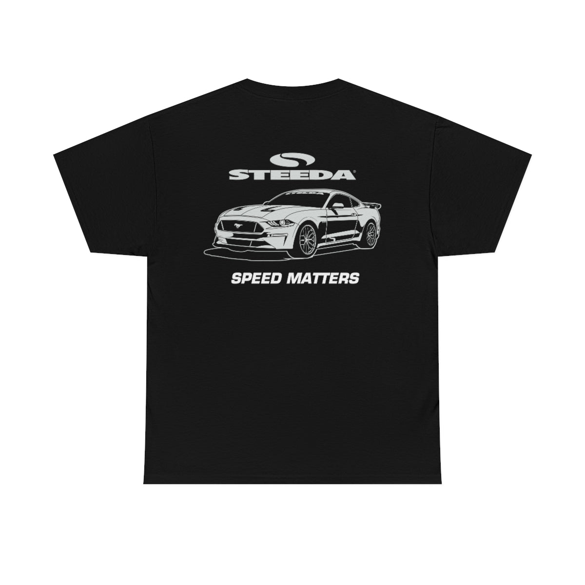 Steeda "Mustang Silhouette" Schwarzes Baumwoll-T-Shirt - Design vorne und hinten