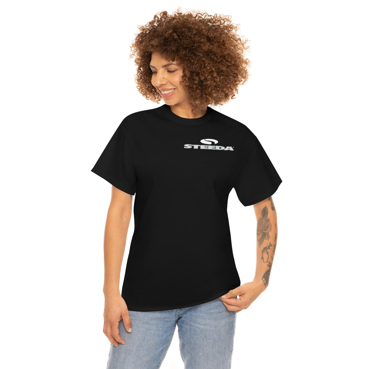 Steeda "Mustang Silhouette" Schwarzes Baumwoll-T-Shirt - Design vorne und hinten