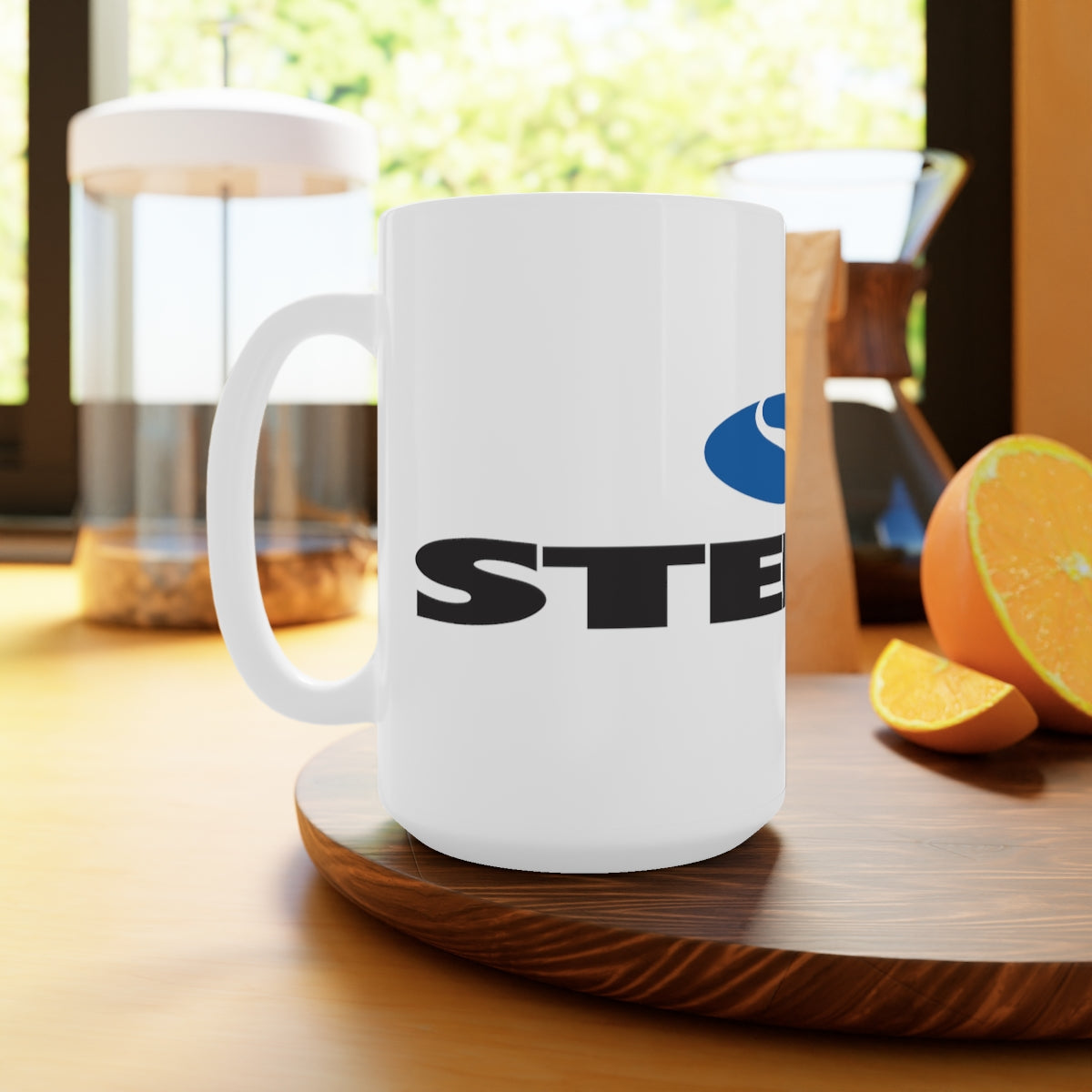 Tasse en céramique blanche avec logo Steeda, 11 oz et 15 oz