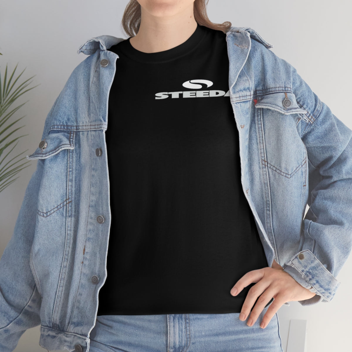 Steeda "Mustang Silhouette" Schwarzes Baumwoll-T-Shirt - Design vorne und hinten