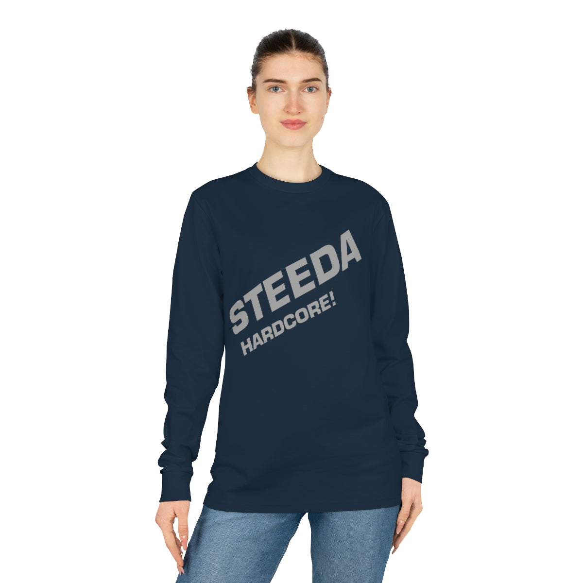 Steeda Unisex "Hardcore!" Langarm-T-Shirt - Schwarz / Marineblau